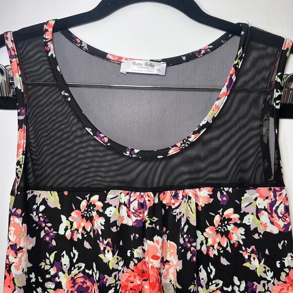 ✨Tutta Bella Maternity Sleeveless Floral shirt XL Black Sheer Mesh Yoke - Picture 2 of 5